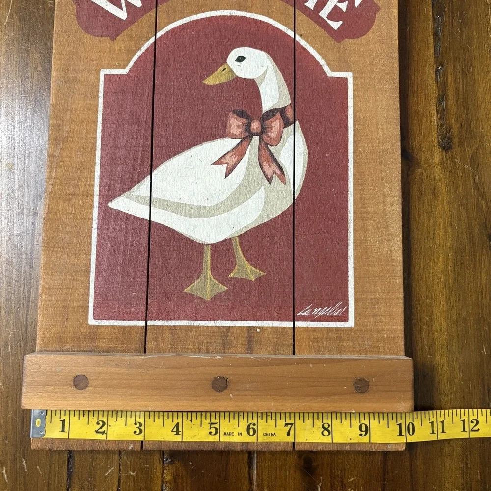 2 Vtg Hand Painted Signed Langelier Wood Plaques Buck Deer Goose 18x10 CabinCore